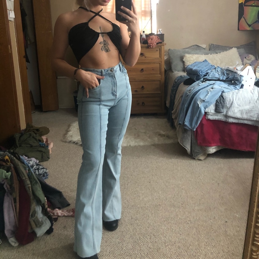 high rise flare jeans